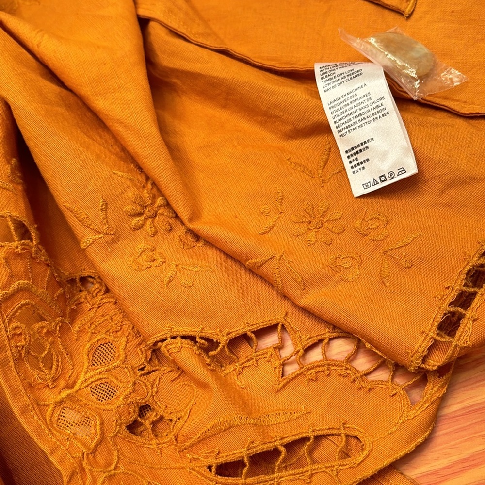 Free People Susanna Eyelet Cotton & Linen orange Coat Sz.L - Picture 16 of 16